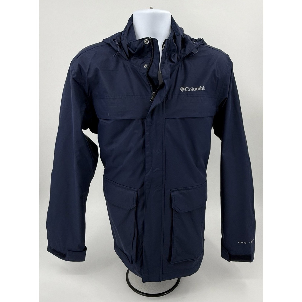 Columbia "Clifton Terrace" Hooded Rain Jacket XM1810 Navy Blue Men's Med Worn 1x